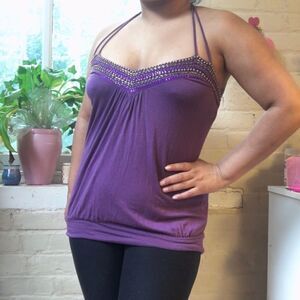 Beaded Rhinestone Purple Halter Top